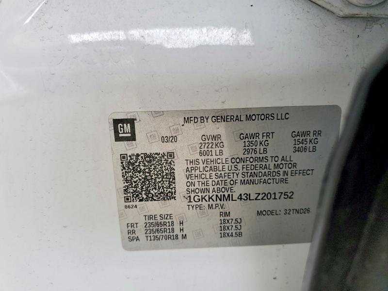 Aukcja sprzedaży 2020 Gmc Acadia, vin: 1GKKNML43LZ201752, numer aukcji: 53116446