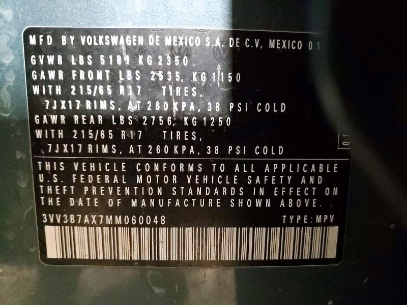 52849556 :رقم المزاد ، 3VV3B7AX7MM060048 vin ، 2021 Volkswagen Tiguan مزاد بيع