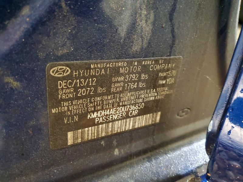 2013 Hyundai Elantra მანქანა იყიდება აუქციონზე, vin: KMHDH4AE2DU736850, აუქციონის ნომერი: 52582186