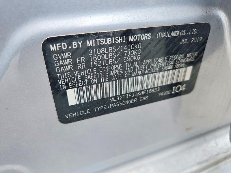 2019 Mitsubishi Mirage მანქანა იყიდება აუქციონზე, vin: ML32F3FJ1KHF18833, აუქციონის ნომერი: 51813886