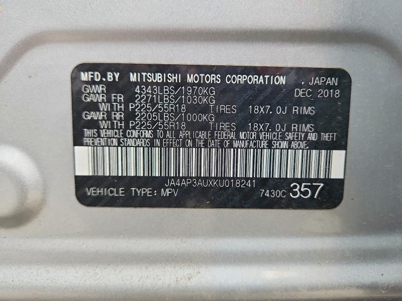 54883236 :رقم المزاد ، JA4AP3AUXKU018241 vin ، 2019 Mitsubishi Outlander Sport مزاد بيع