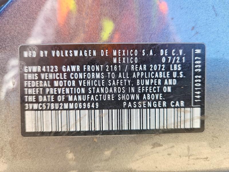 52708476 :رقم المزاد ، 3VWC57BU2MM069649 vin ، 2021 Volkswagen Jetta مزاد بيع