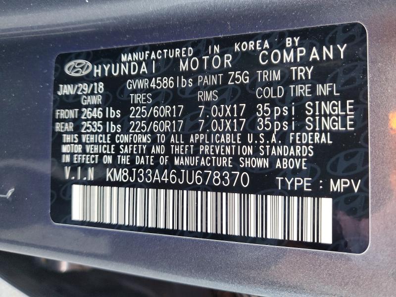 2018 Hyundai Tucson მანქანა იყიდება აუქციონზე, vin: KM8J33A46JU678370, აუქციონის ნომერი: 52949956