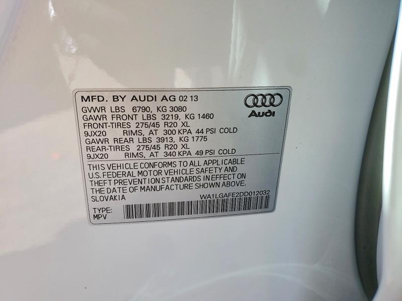2013 Audi Q7 მანქანა იყიდება აუქციონზე, vin: WA1LGAFE2DD012032, აუქციონის ნომერი: 55244256