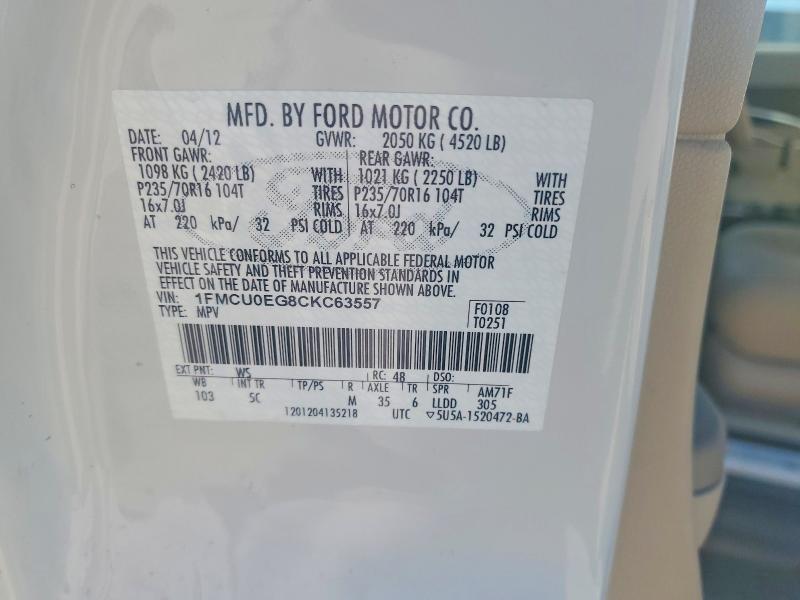 2012 Ford Escape მანქანა იყიდება აუქციონზე, vin: 1FMCU0EG8CKC63557, აუქციონის ნომერი: 53279616