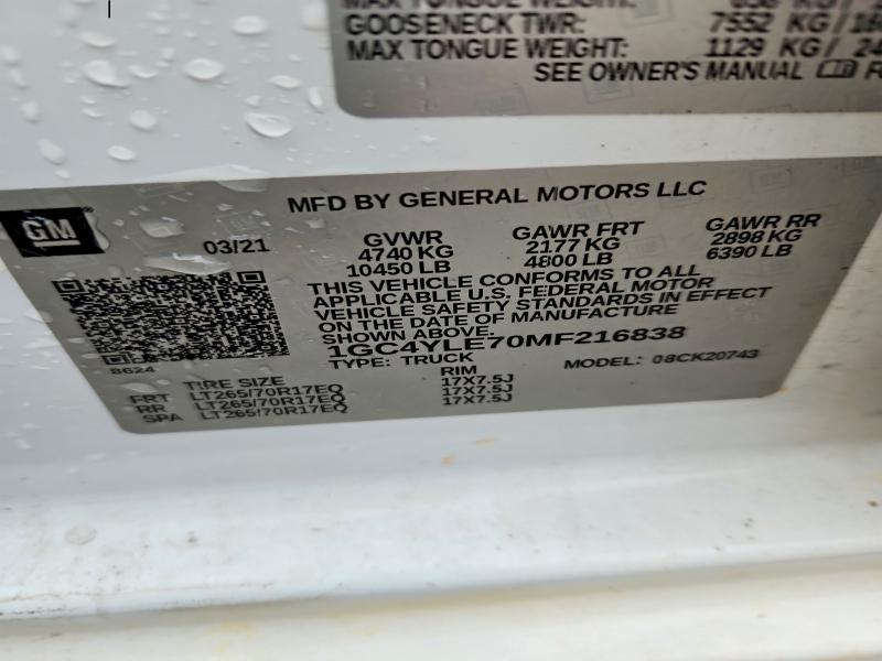 52038936 :رقم المزاد ، 1GC4YLE70MF216838 vin ، 2021 Chevrolet Silverado مزاد بيع