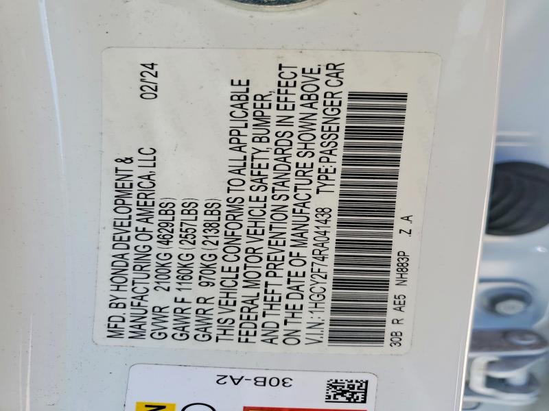 Aukcja sprzedaży 2024 Honda Accord, vin: 1HGCY2F74RA041438, numer aukcji: 55113056