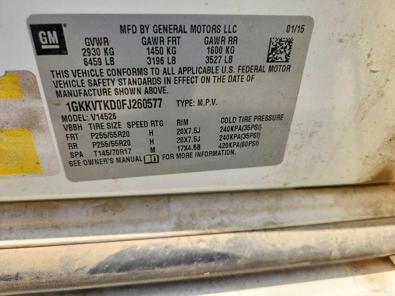 55418856 :رقم المزاد ، 1GKKVTKD0FJ260577 vin ، 2015 Gmc Acadia مزاد بيع