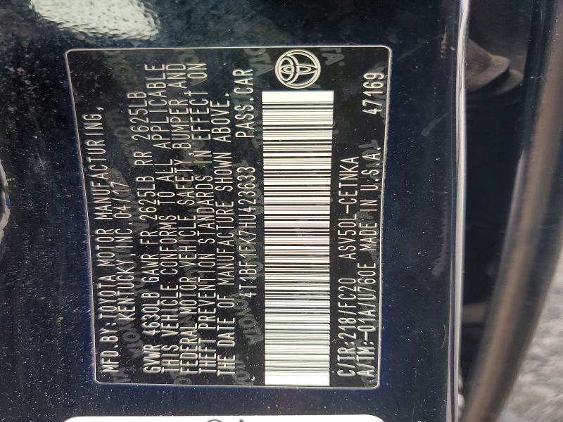 54878376 :رقم المزاد ، 4T1BF1FK7HU423633 vin ، 2017 Toyota Camry مزاد بيع