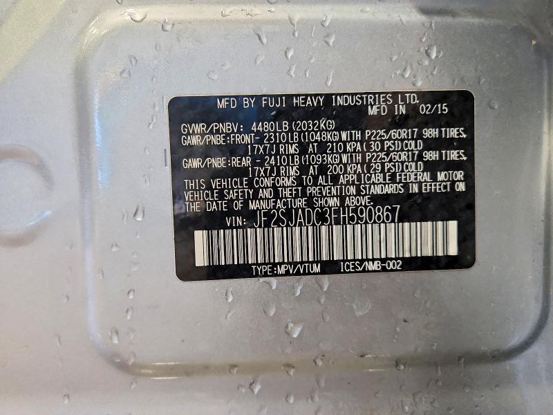 2015 Subaru Forester მანქანა იყიდება აუქციონზე, vin: JF2SJADC3FH590867, აუქციონის ნომერი: 52340556
