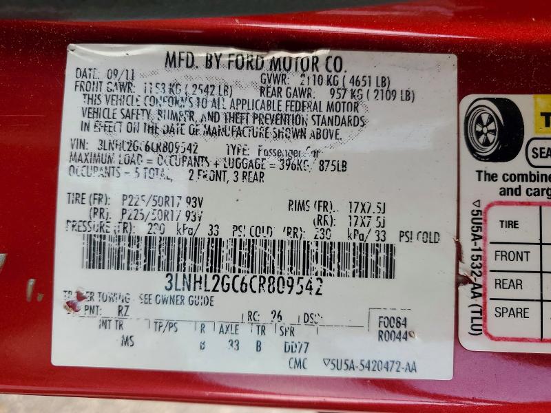 Продажа на аукционе авто 2012 Lincoln Mkz, vin: 3LNHL2GC6CR809542, номер лота: 54085156