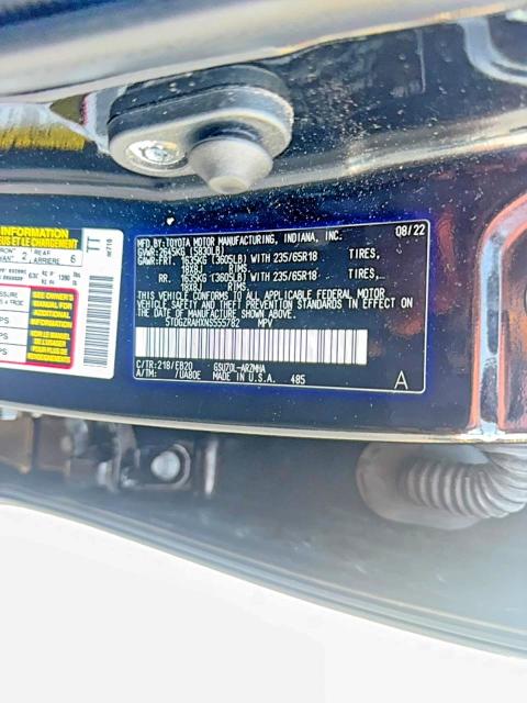 Aukcja sprzedaży 2022 Toyota Highlander, vin: 5TDGZRAHXNS555782, numer aukcji: 52268966