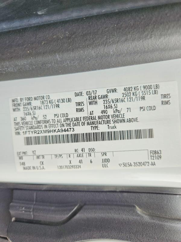 2017 Ford Transit მანქანა იყიდება აუქციონზე, vin: 1FTYR2XM9HKA94473, აუქციონის ნომერი: 52850276
