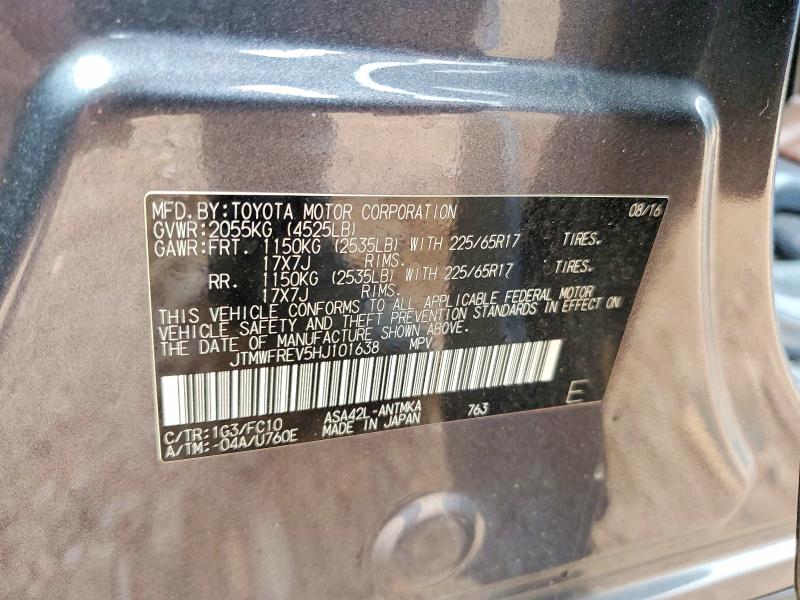 2017 Toyota Rav4 მანქანა იყიდება აუქციონზე, vin: JTMWFREV5HJ101638, აუქციონის ნომერი: 54305876