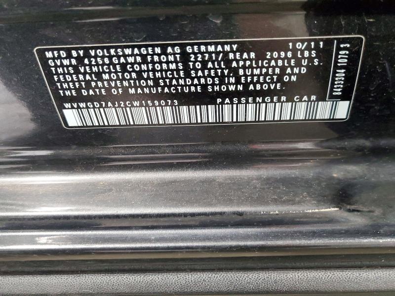54423616 :رقم المزاد ، WVWGD7AJ2CW159073 vin ، 2012 Volkswagen Gti مزاد بيع