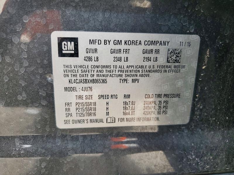 2017 Buick Encore მანქანა იყიდება აუქციონზე, vin: KL4CJASBXHB065365, აუქციონის ნომერი: 52486736