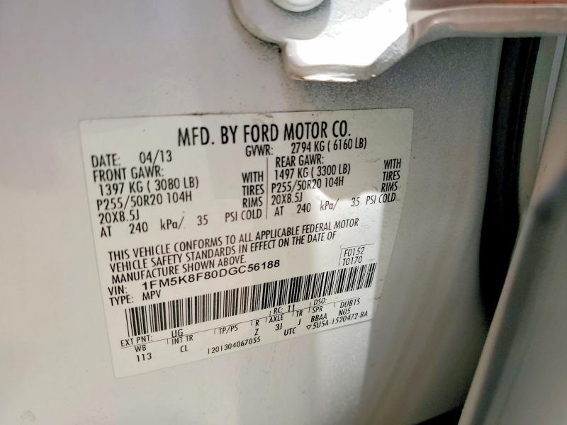 Продаж на аукціоні авто 2013 Ford Explorer, vin: 1FM5K8F80DGC56188, номер лоту: 53917306