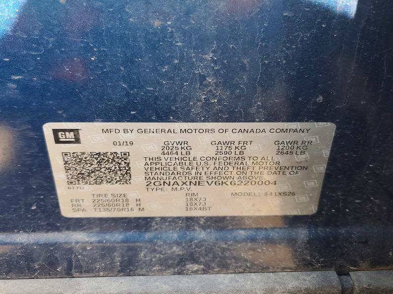 Продажа на аукционе авто 2019 Chevrolet Equinox, vin: 2GNAXNEV6K6220004, номер лота: 54831906