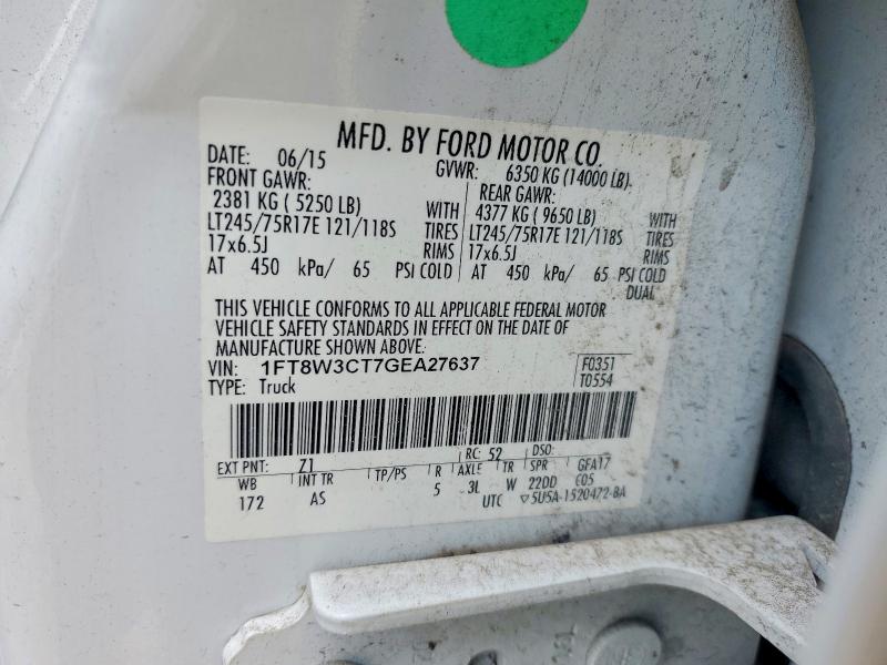 2016 Ford F350 მანქანა იყიდება აუქციონზე, vin: 1FT8W3CT7GEA27637, აუქციონის ნომერი: 54013326