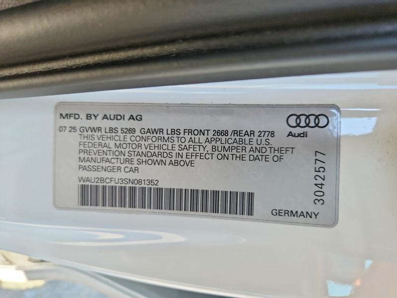 Aukcja sprzedaży 2025 Audi A5 Quattro, vin: WAU2BCFU3SN081352, numer aukcji: 54138416