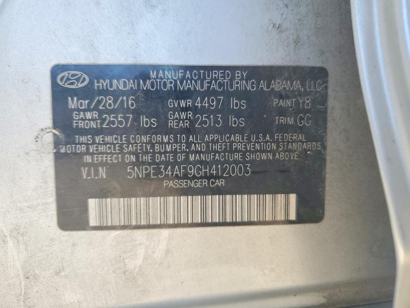 52406196 :رقم المزاد ، 5NPE34AF9GH412003 vin ، 2016 Hyundai Sonata مزاد بيع