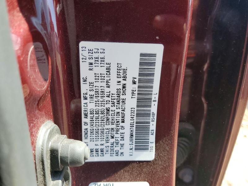 53121076 :رقم المزاد ، 5J6RM4H76EL042323 vin ، 2014 Honda Cr-v مزاد بيع