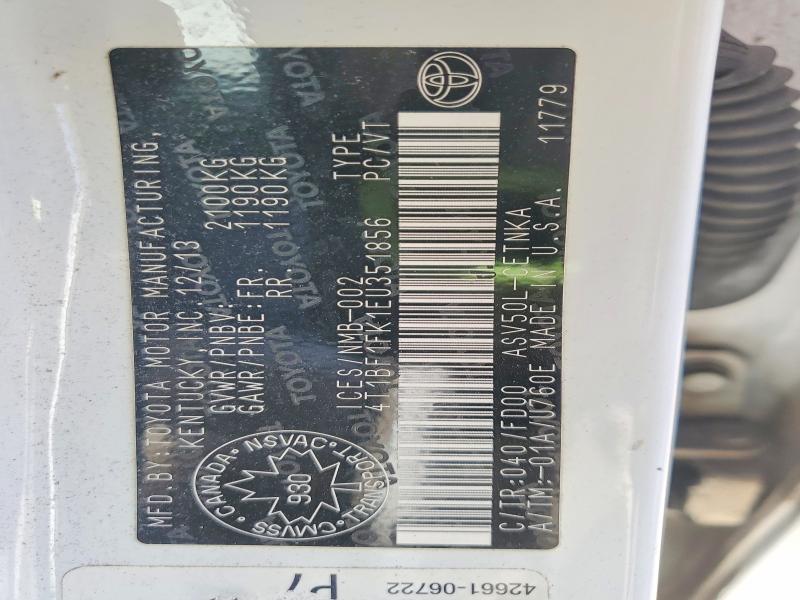 52222736 :رقم المزاد ، 4T1BF1FK1EU351856 vin ، 2014 Toyota Camry مزاد بيع