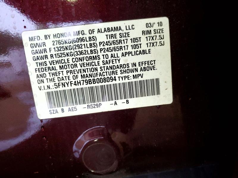 2011 Honda Pilot მანქანა იყიდება აუქციონზე, vin: 5FNYF4H79BB008094, აუქციონის ნომერი: 54332576