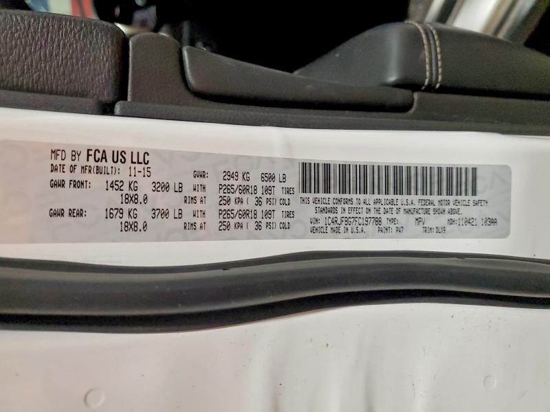 2015 Jeep Grand Cherokee მანქანა იყიდება აუქციონზე, vin: 1C4RJFBG7FC197788, აუქციონის ნომერი: 47580346