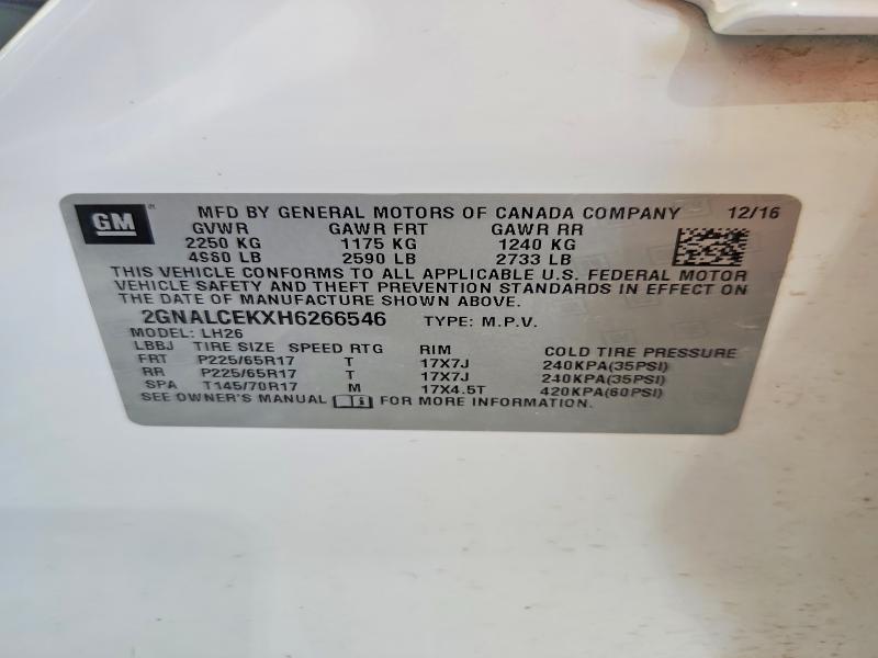 52198676 :رقم المزاد ، 2GNALCEKXH6266546 vin ، 2017 Chevrolet Equinox مزاد بيع