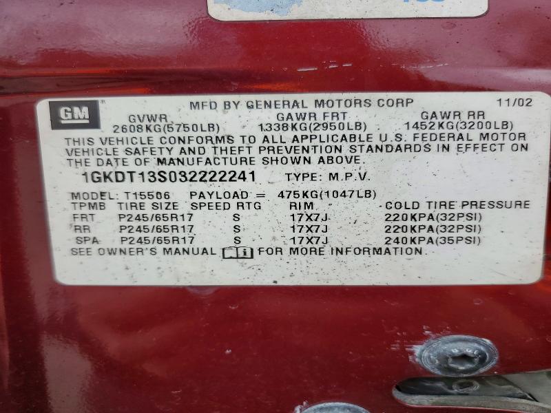 Продажа на аукционе авто 2003 Gmc Envoy, vin: 1GKDT13S032222241, номер лота: 53598816