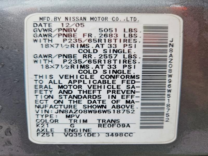 Продажа на аукционе авто 2006 Nissan Murano, vin: JN8AZ08W96W518752, номер лота: 52378046