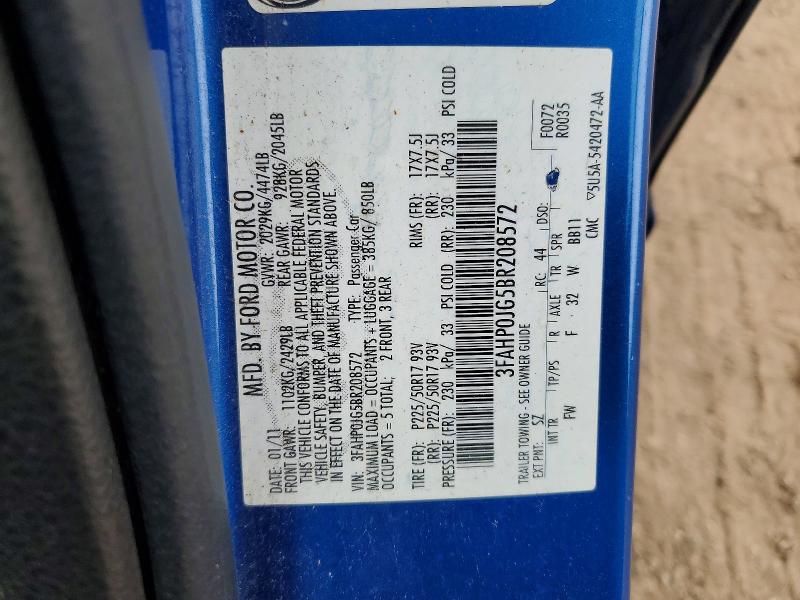 Продажа на аукционе авто 2011 Ford Fusion, vin: 3FAHP0JG5BR208572, номер лота: 54867376