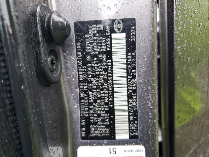 54514966 :رقم المزاد ، 4T1C11AK0NU009499 vin ، 2022 Toyota Camry مزاد بيع