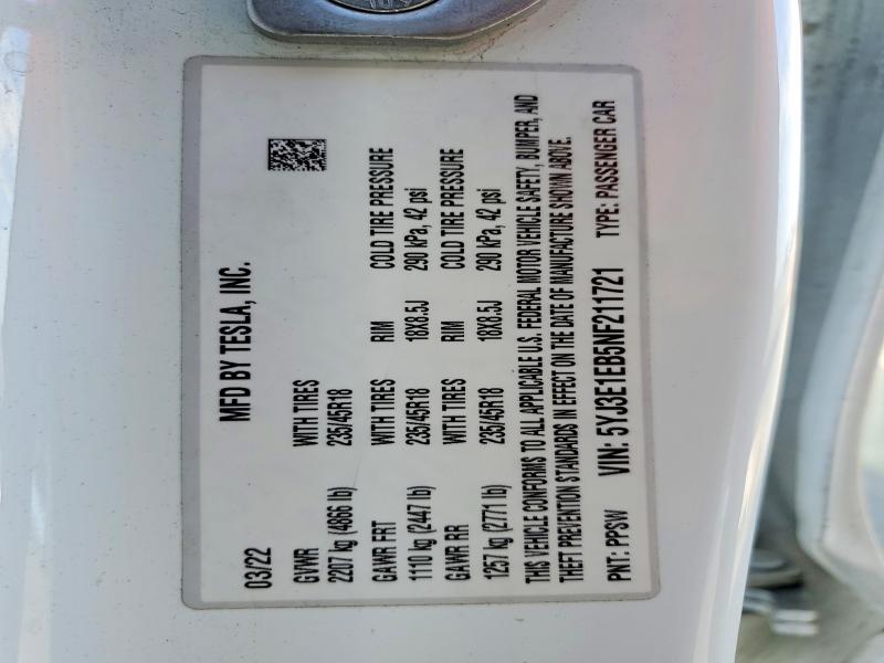 Продажа на аукционе авто 2022 Tesla Model 3, vin: 5YJ3E1EB5NF211721, номер лота: 52529546