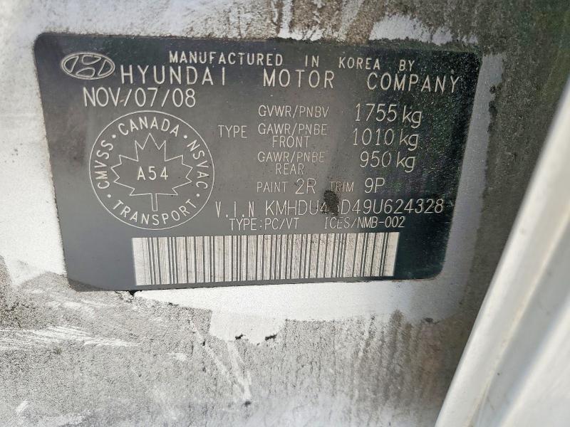 54494856 :رقم المزاد ، KMHDU45D49U624328 vin ، 2009 Hyundai Elantra مزاد بيع
