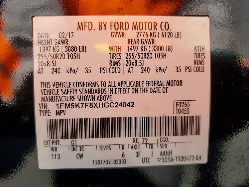 Aukcja sprzedaży 2017 Ford Explorer, vin: 1FM5K7F8XHGC24042, numer aukcji: 52233486