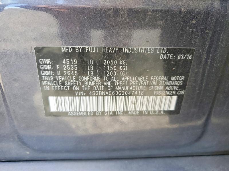 2016 Subaru Legacy მანქანა იყიდება აუქციონზე, vin: 4S3BNAC63G3047418, აუქციონის ნომერი: 54537966