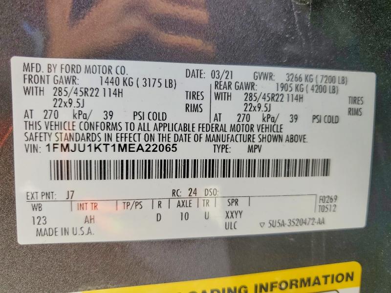 52698536 :رقم المزاد ، 1FMJU1KT1MEA22065 vin ، 2021 Ford Expedition مزاد بيع