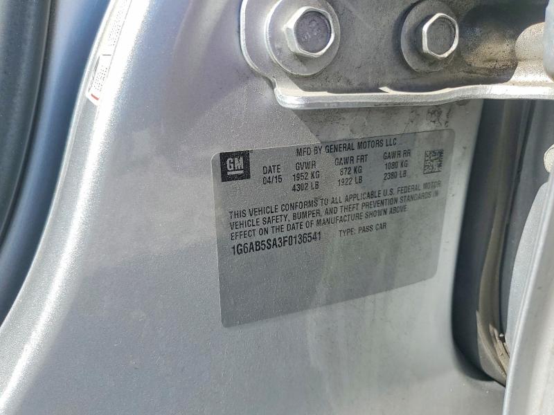 53480236 :رقم المزاد ، 1G6AB5SA3F0136541 vin ، 2015 Cadillac Ats مزاد بيع