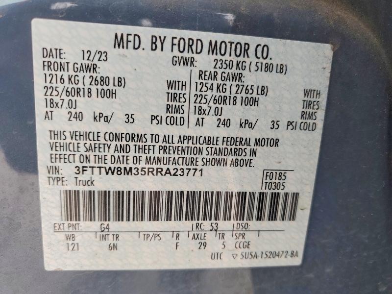 52672336 :رقم المزاد ، 3FTTW8M35RRA23771 vin ، 2024 Ford Maverick مزاد بيع