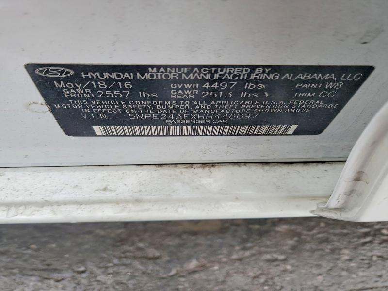 2017 Hyundai Sonata მანქანა იყიდება აუქციონზე, vin: 5NPE24AFXHH446097, აუქციონის ნომერი: 54308316