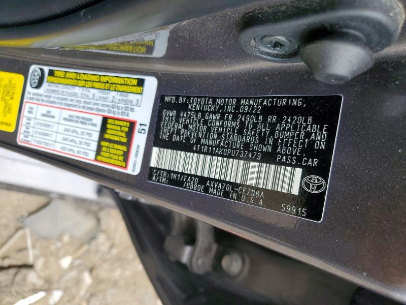 2023 Toyota Camry მანქანა იყიდება აუქციონზე, vin: 4T1R11AK0PU737479, აუქციონის ნომერი: 53297536