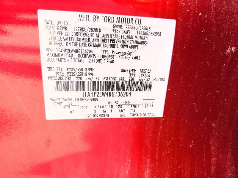 Auction sale of the 2011 Ford Taurus, vin: 1FAHP2EW4BG136204, lot number: 51911066