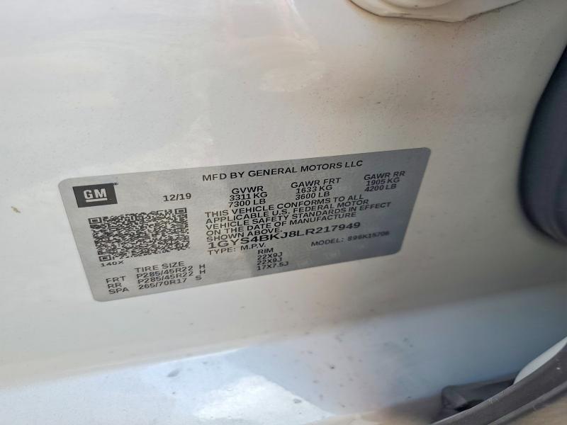 54174396 :رقم المزاد ، 1GYS4BKJ8LR217949 vin ، 2020 Cadillac Escalade مزاد بيع