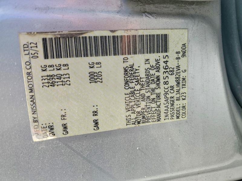 Aukcja sprzedaży 2012 Nissan Maxima, vin: 1N4AA5AP9CC853645, numer aukcji: 52763956