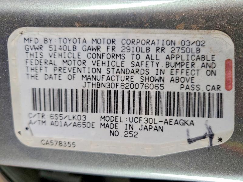 Aukcja sprzedaży 2002 Lexus Ls, vin: JTHBN30F820076065, numer aukcji: 51472756