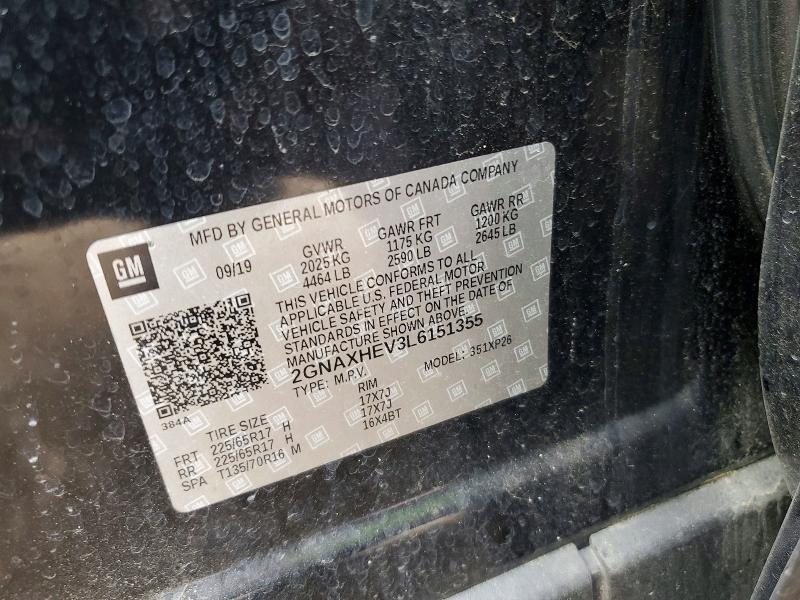 2020 Chevrolet Equinox მანქანა იყიდება აუქციონზე, vin: 2GNAXHEV3L6151355, აუქციონის ნომერი: 52672306