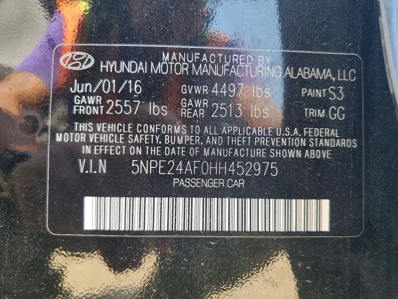 2017 Hyundai Sonata მანქანა იყიდება აუქციონზე, vin: 5NPE24AF0HH452975, აუქციონის ნომერი: 54078406