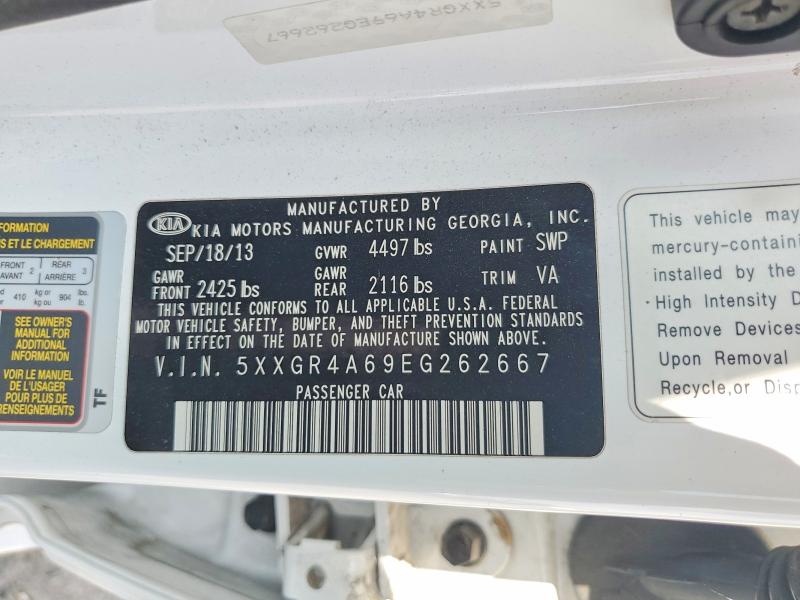 53130766 :رقم المزاد ، 5XXGR4A69EG262667 vin ، 2014 Kia Optima مزاد بيع